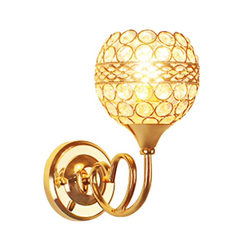 Crystal Gold Wall Sconce Dome Shade 1-Light Traditional Wall Mounted Lamp with Loving Heart Detail