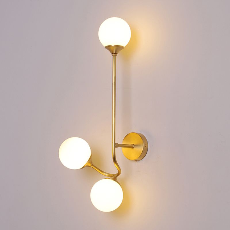 White Glass Geometric Wall Lighting Postmodern Brass Finish Wall Sconce for Living Room