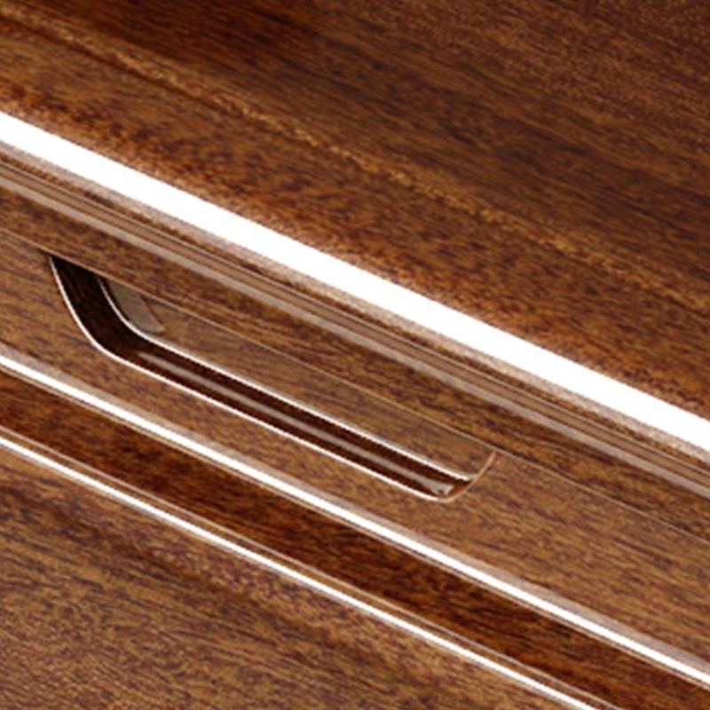 Contemporary Walnut Wood Storage Chest Vertical Chest in Brown with Drawers