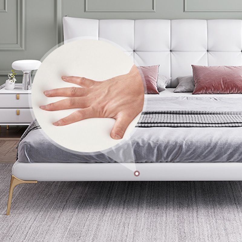 Grey Upholstered Tufted Bed Frame Glam Faux Leather Standard Bed