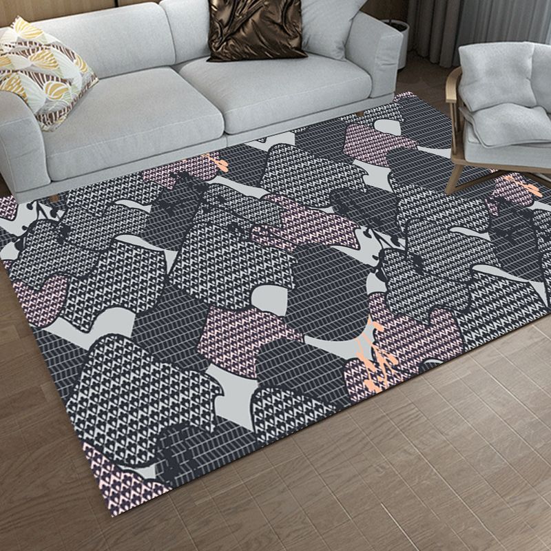 Grey Bedroom Rug Modern Abstract Stripe Twisted Line Pattern Area Rug Polyester Anti-Slip Backing Carpet