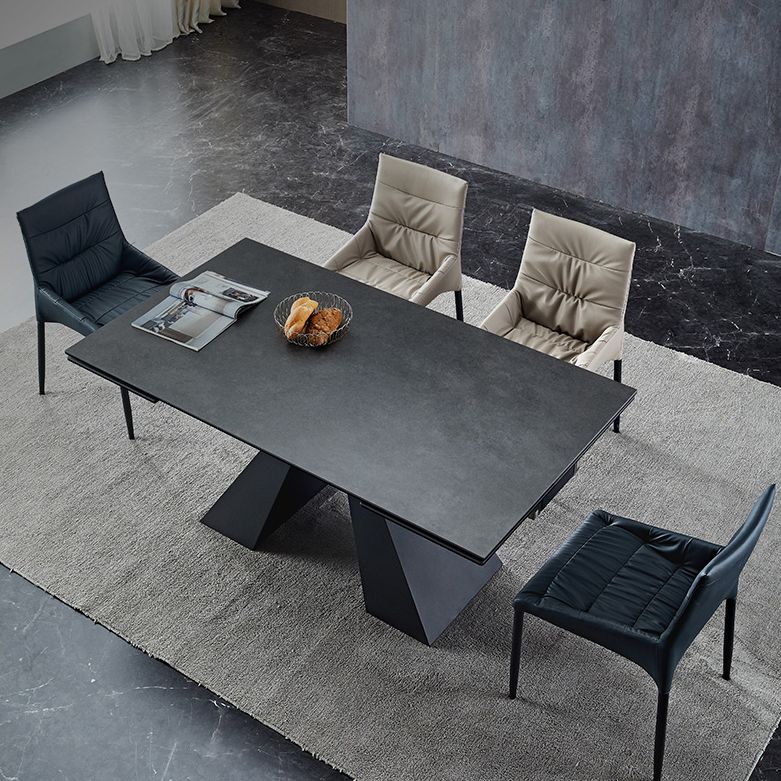 Rectangle Traditional Luxury Dining Table Grey Sintered Stone Table with Double Pedestal