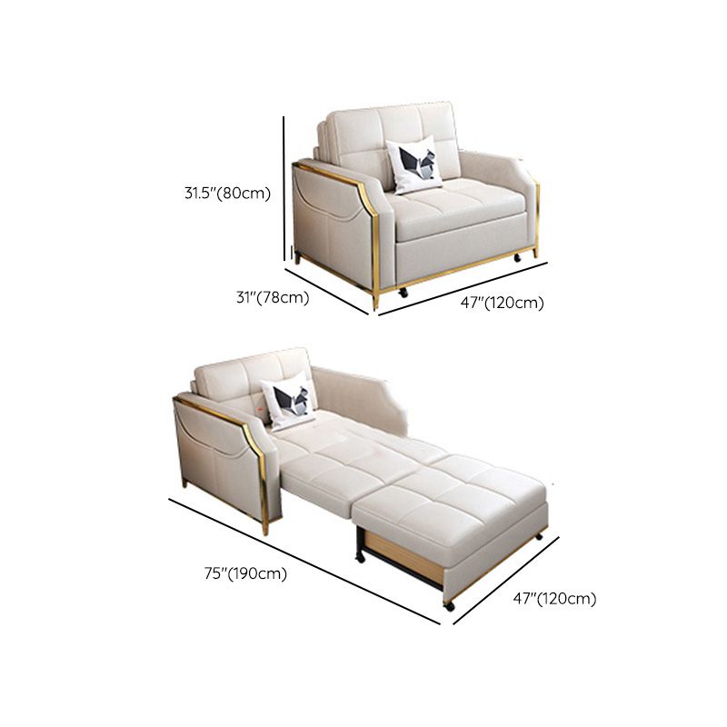 Glam Sofa Bed in White Faux leather Futon Sofa Bed Biscuit Back Sleeper