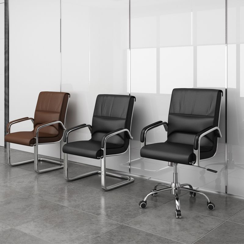 Chrome Metal Base Contemporary Style Task Chair Leather Office Chair