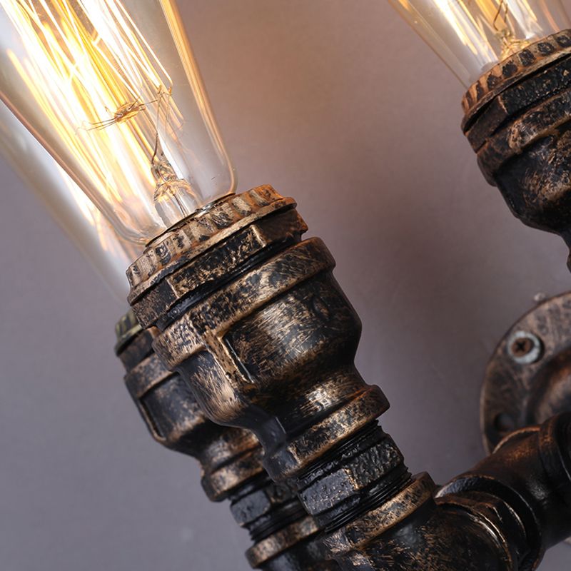 Plumbing Pipe Iron Wall Lighting Antique 3 Bulbs Restaurant Wall Mount Light in Bronze