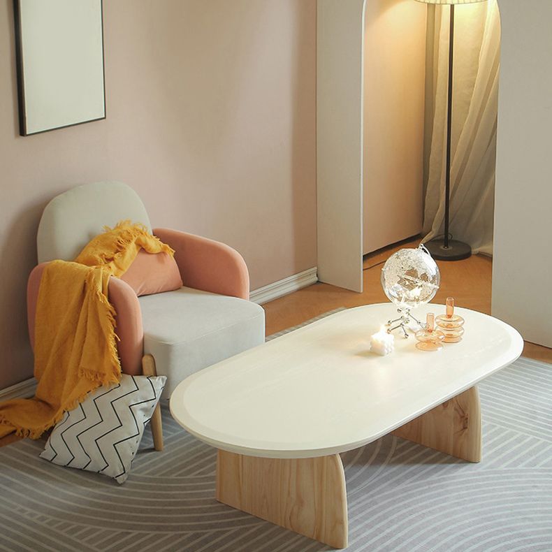 Oval Pine Wood Coffe Table with Wooden Sled Base Cocktail Table