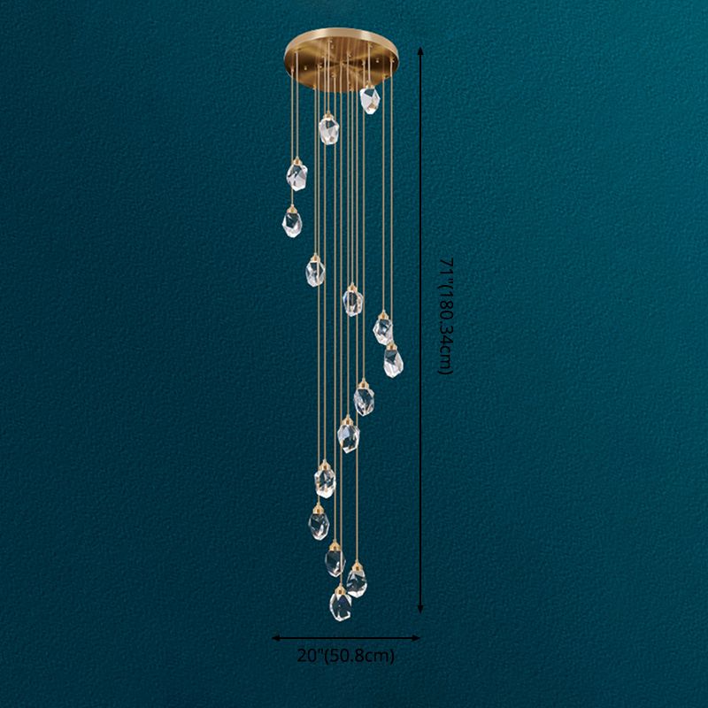 Crystal Gold Pendant Light Geometric Contemporary Ceiling Light for Stair Half