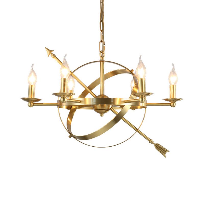 Gold 6 Lights Pendant Chandelier Classic Metal Candle-Style Hanging Light for Living Room