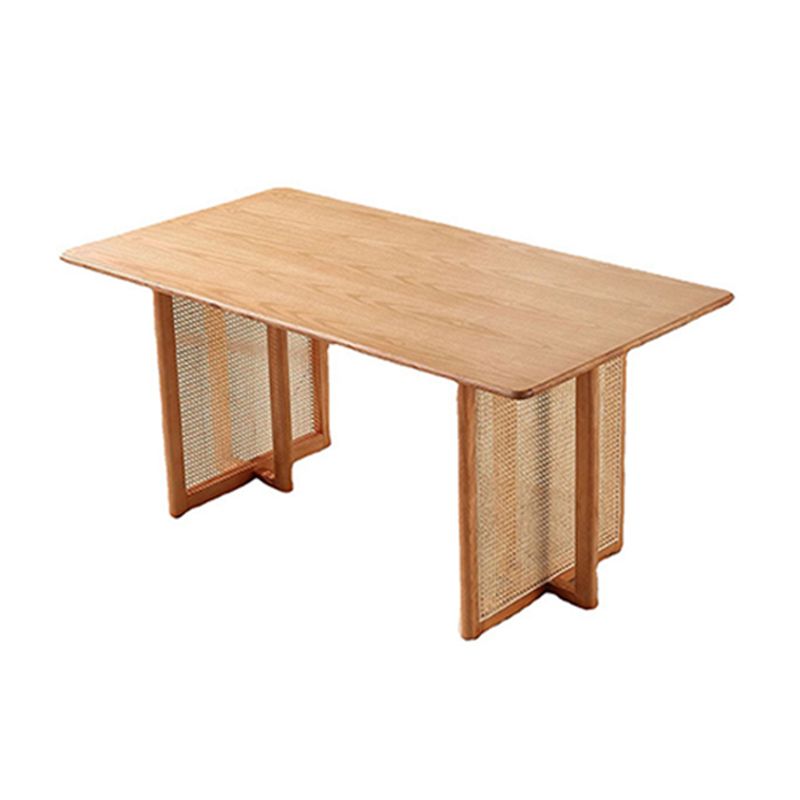 Rechthoek houten eettafel moderne eiken tafel in de natuur met dubbele voetstuk