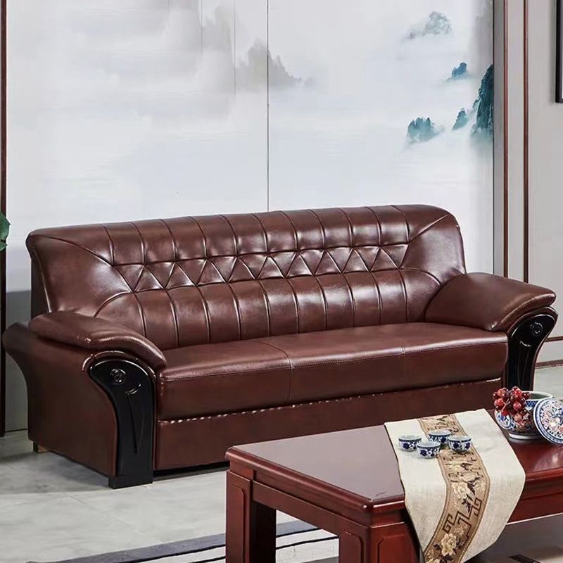 Industrial Biscuit Back Seating Flared Arm Sofa in Dark Brown