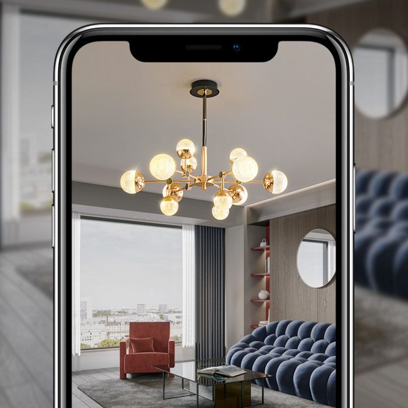 Sputnik Design Salon Kronleuchter klares Acryl -Multi -Lichter postmoderne Deckenleuchte in Gold