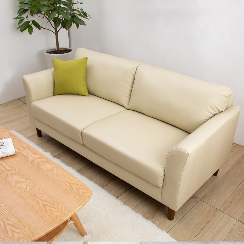 Modern 4 Wood Legs Standard Sofa Faux Leather Flared Arm Sofa