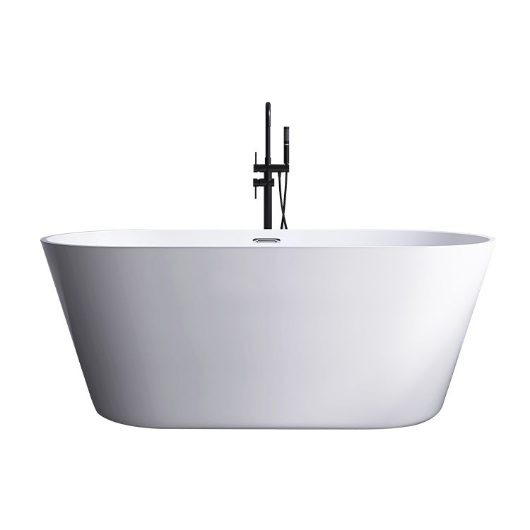 Modern White Stand Alone Bathtub Oval Acrylic Soaking Bathtub without Holes