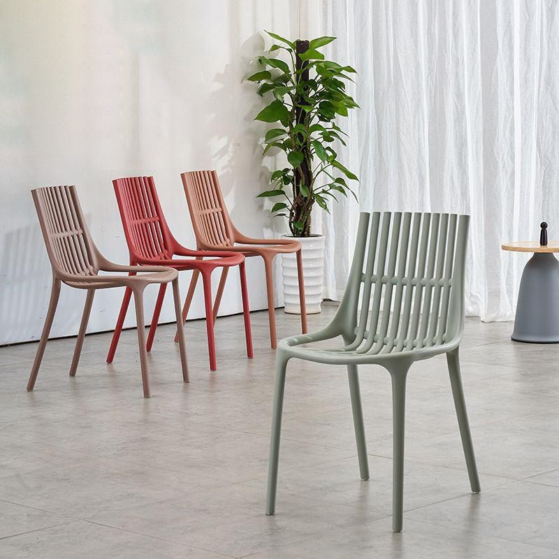 Nordic Style Armless Side Chairs Slat Back Chairs with Plastic Legs for Home Use