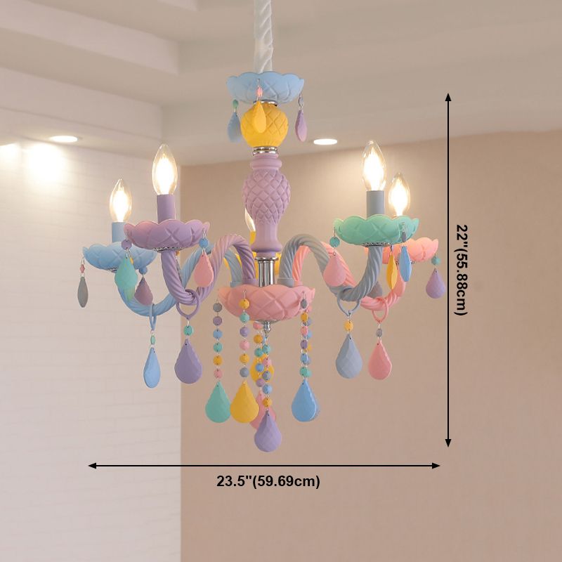 Girl Bedroom Candle Pendant Light Multi-Color Glass Macaron Chandelier