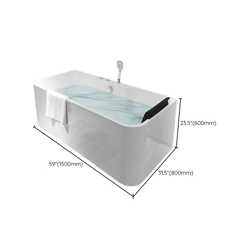 Soaking Acrylic Bathtub Freestanding White Rectangular Back to Wall Bath