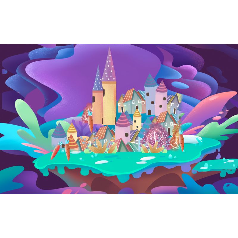 Huge Castle Wall Covering Mural Childrens Art Magical House Wall Decor in Purple