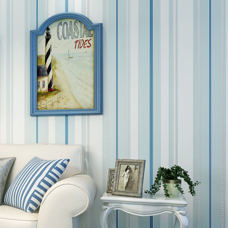 Stripes Non-Pasted Wallpaper, 20.5-inch x 33-foot, Blue and White