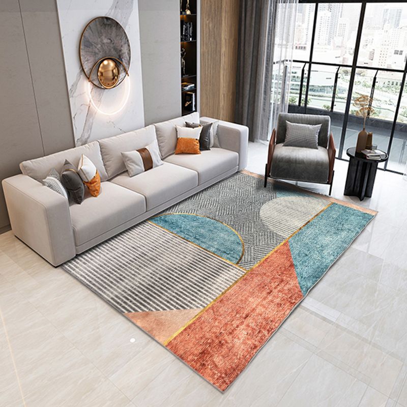 Gray Modern Rug Polyester Striped Rug Stain Resistant Rug for Home Decor