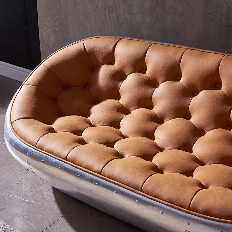 Contemporary Seating Orange Leather Tufted Living Room Settee
