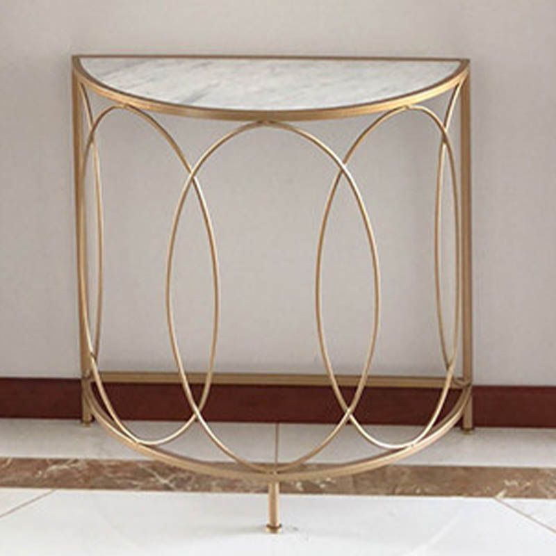 Modern Half Moon Console Table Stone Console Sofa Table in Gold and White