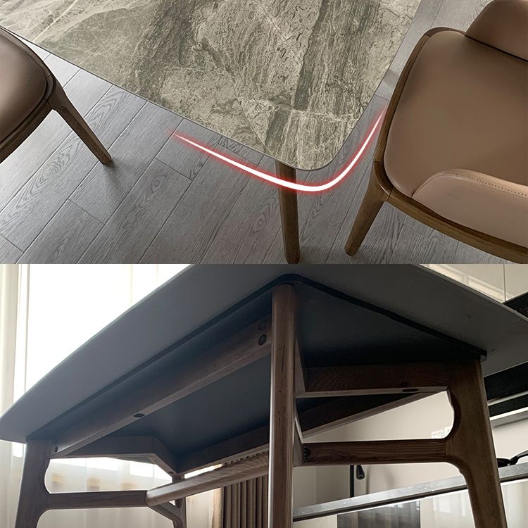 Modern Style Ash White Slate Rectangular Dining Table Set with 4 Legs Base