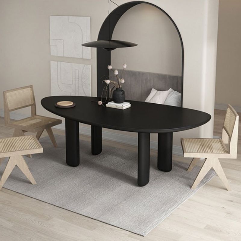 Nordic Simple Solid Wood Table for Restaurant Oval Table with Three Pedestal