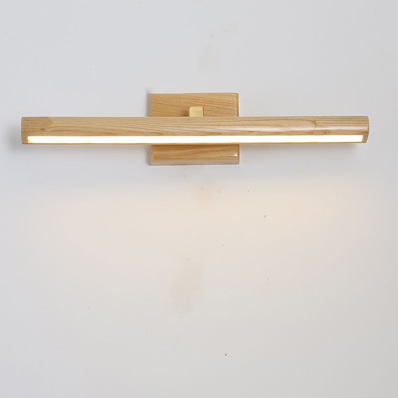 Simplicity Wooden LED Mirror Light Modern Style Long Strip Wall Sconce in Beige