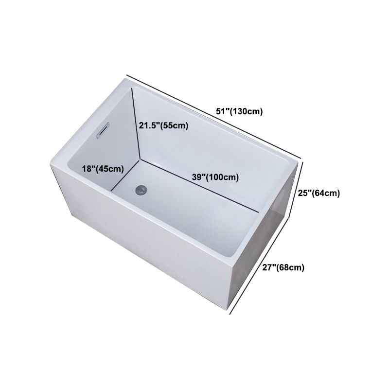 White Acrylic Alcove Bath Tub Rectangular 25" H Bathtub for Home (Without Faucet)