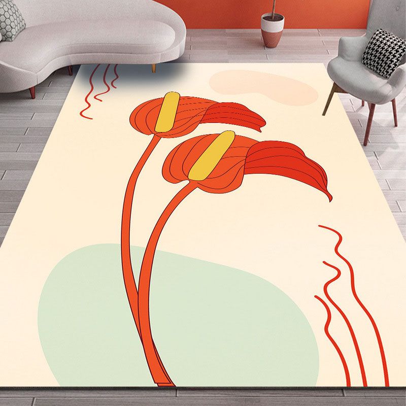 Yellow Sunflower Rug Polyester Modern Rug Washable Rug for Home Decor