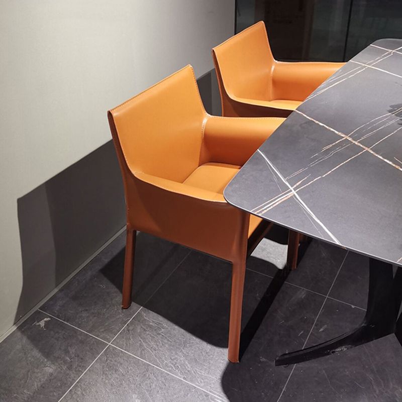 Upholstered Dining Room Chair Modern Style Faux Leather Arm Chair