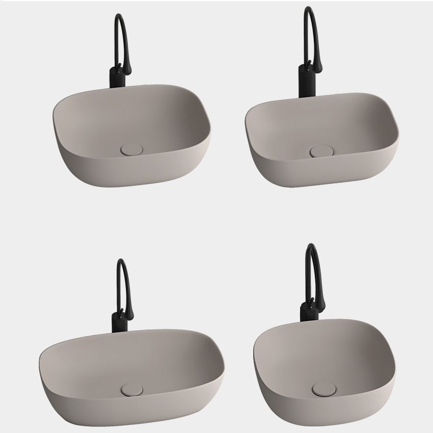 Modern Bathroom Sink Pop-Up Drain Porcelain Solid Color Oval-Shape Vessel