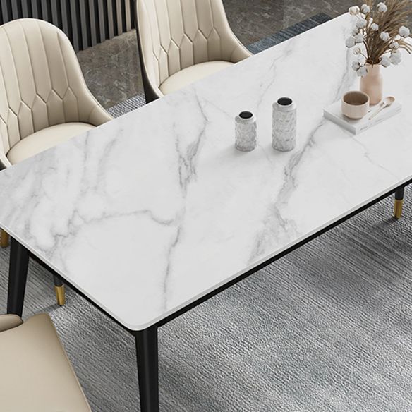 Contemporary Fixed Faux Marble Dining Room Table with 4 Black Metallic Legs Kitchen Dining Set