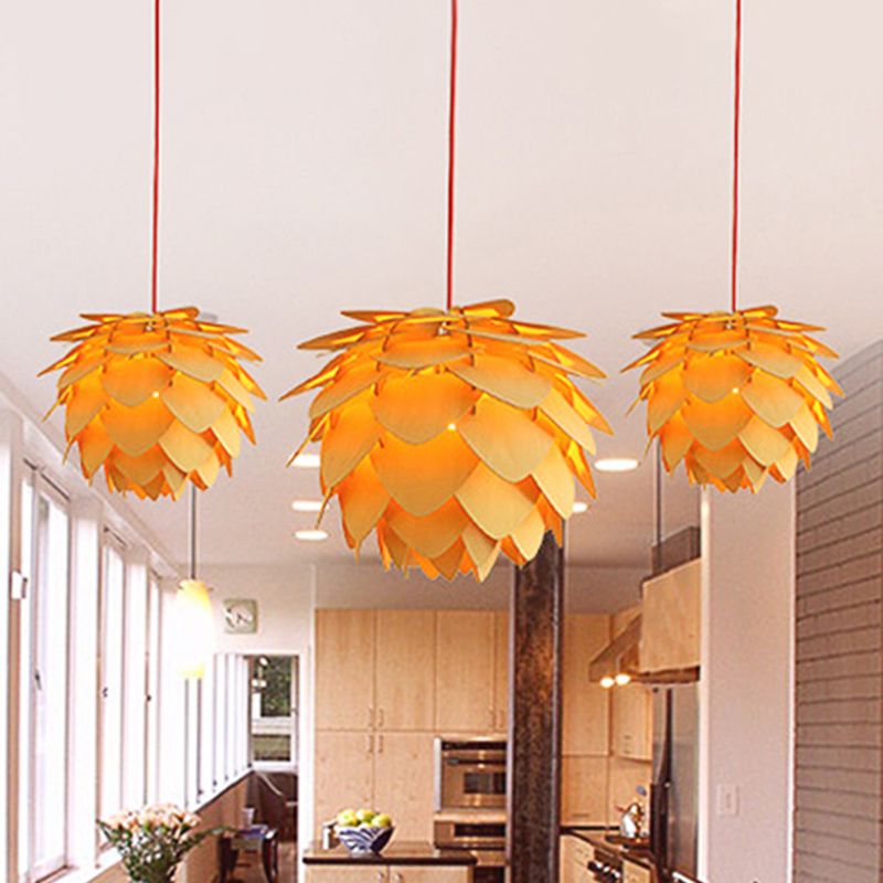 12"/18" W Pine Cone Pendant Lamp Country Style Wood 1 Light Beige Suspension Light for Dining Table