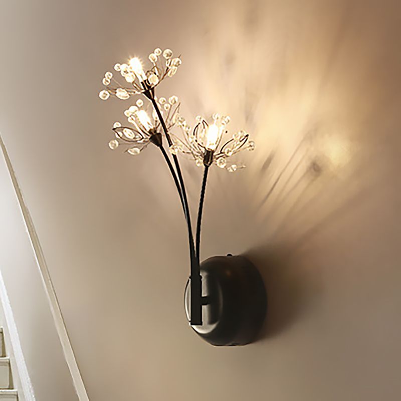 Black Dandelion Splight Light Vintage 3 luces Luz de montaje de pared de cristal para escaleras