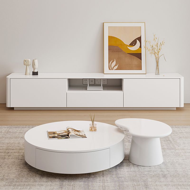 Contemporary Coffee Table White Solid Wood Coffee Cocktail Table