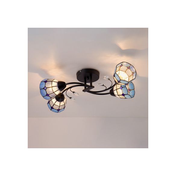 Bol en vitrail semi-affleurant de style Tiffany, 4 têtes, semi-encastré en bleu/orange pour chambre à coucher