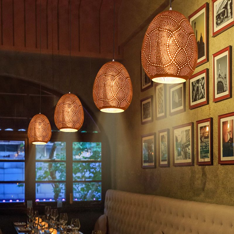 Urn Pendant Lamp Decorative 1 Head Metal Ceiling Hanging Light in Rose Gold, 8"/12" Wide