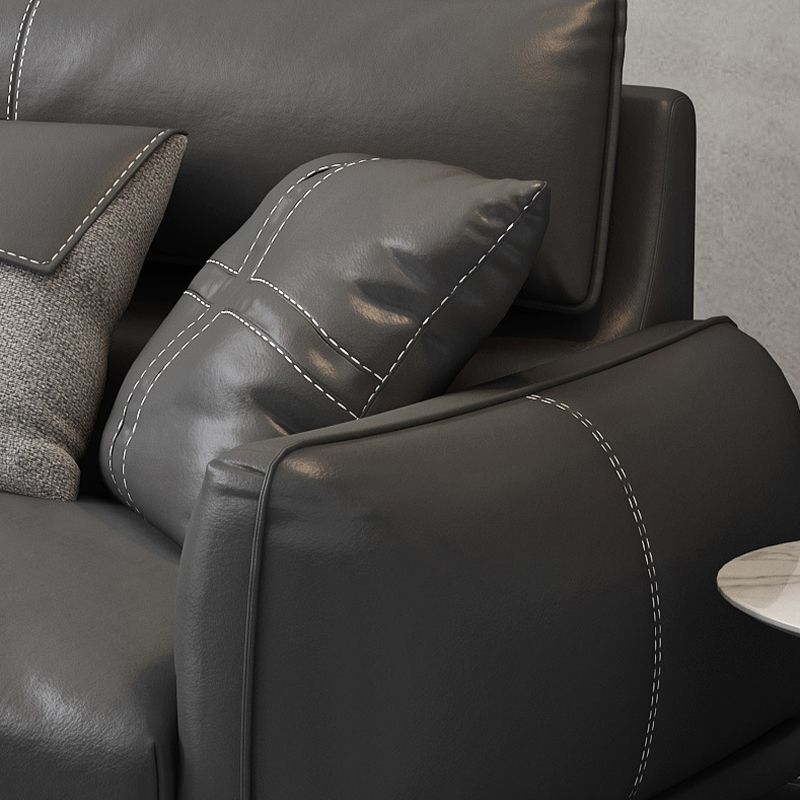 Black Frame Modern Style with Pillow Back Against Leather/leather Seat