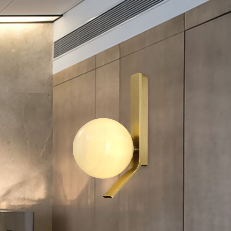 Ball Frosted Glass Sconce Fixture Luxury 1 Bulb Brass Wall Mounted Lighting with Curved Metal Backplate