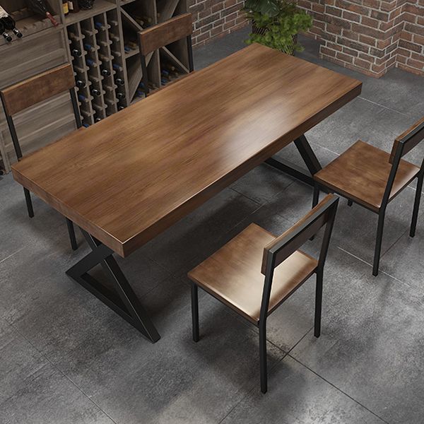 Industrial Pine Table for Restaurant Rectangle Dining Table with Double Pedestal