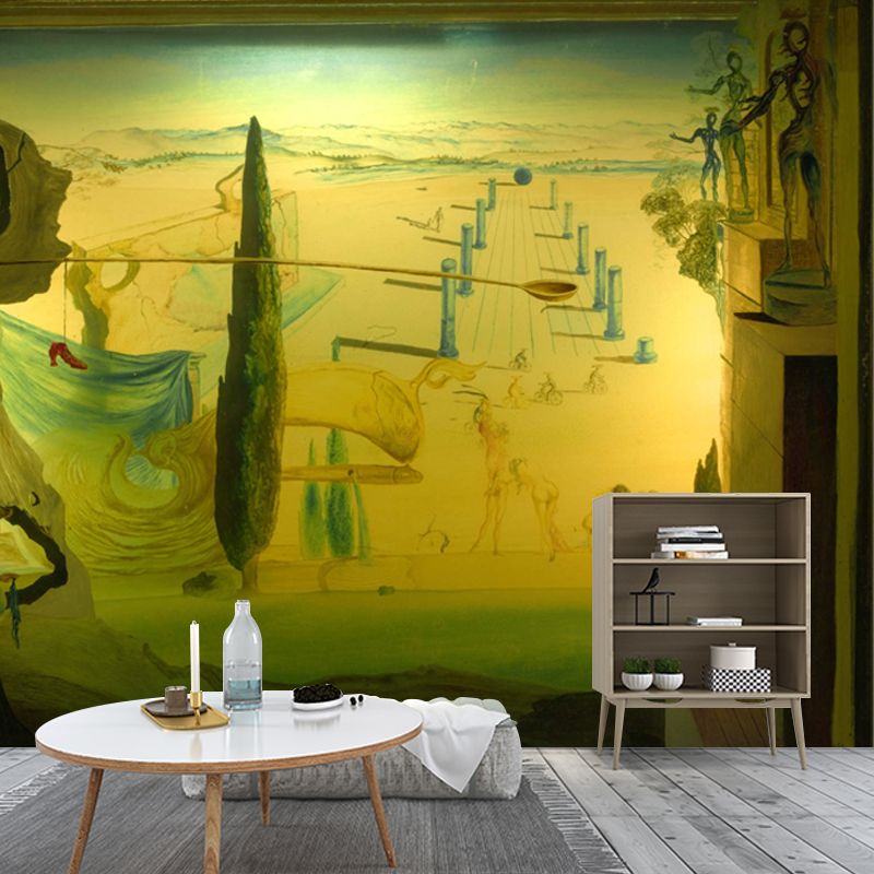 Surrealist Dali Artwork Mural Green Plaza View from Window Wall Decoration for Home