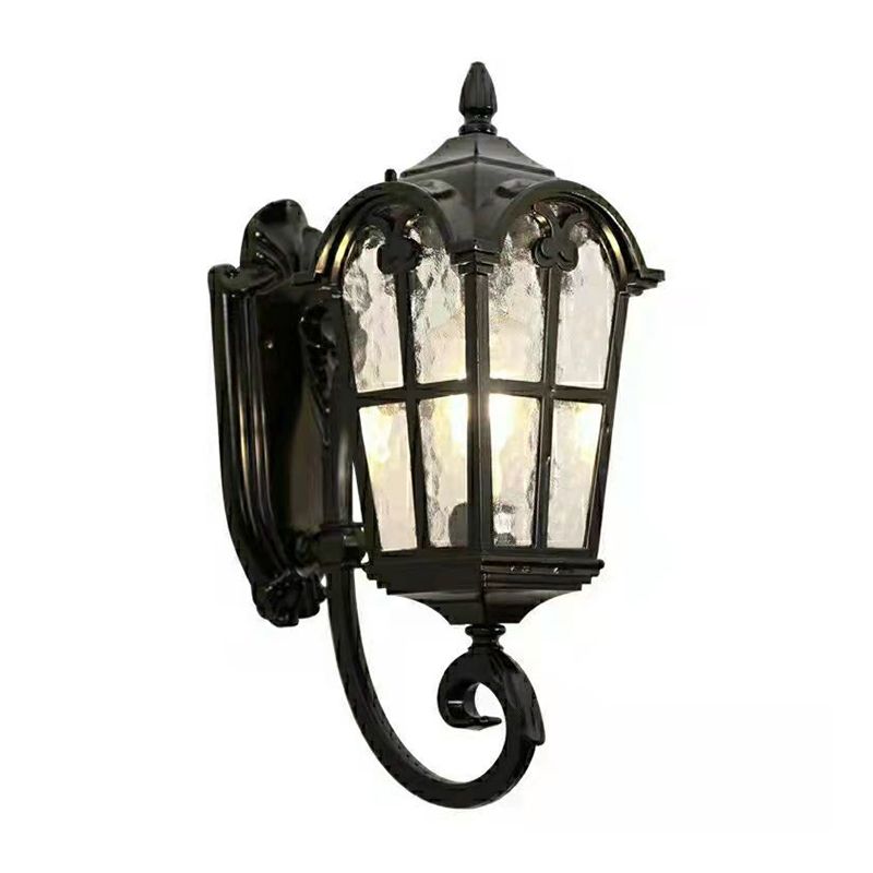 Antique Lantern Shade Wall Sconce Light Metal Cage with Glass 1-Light Sconce Light Fixture