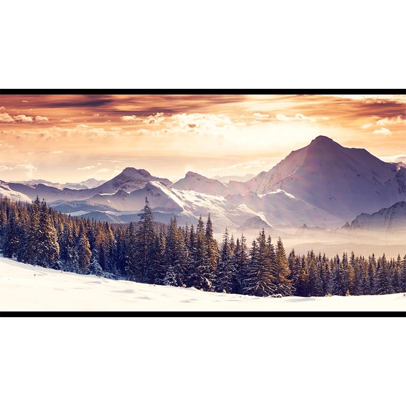 Cloudy Forest Landscape Mural Decal Contemporary Non-Woven Wall Covering in Soft Color