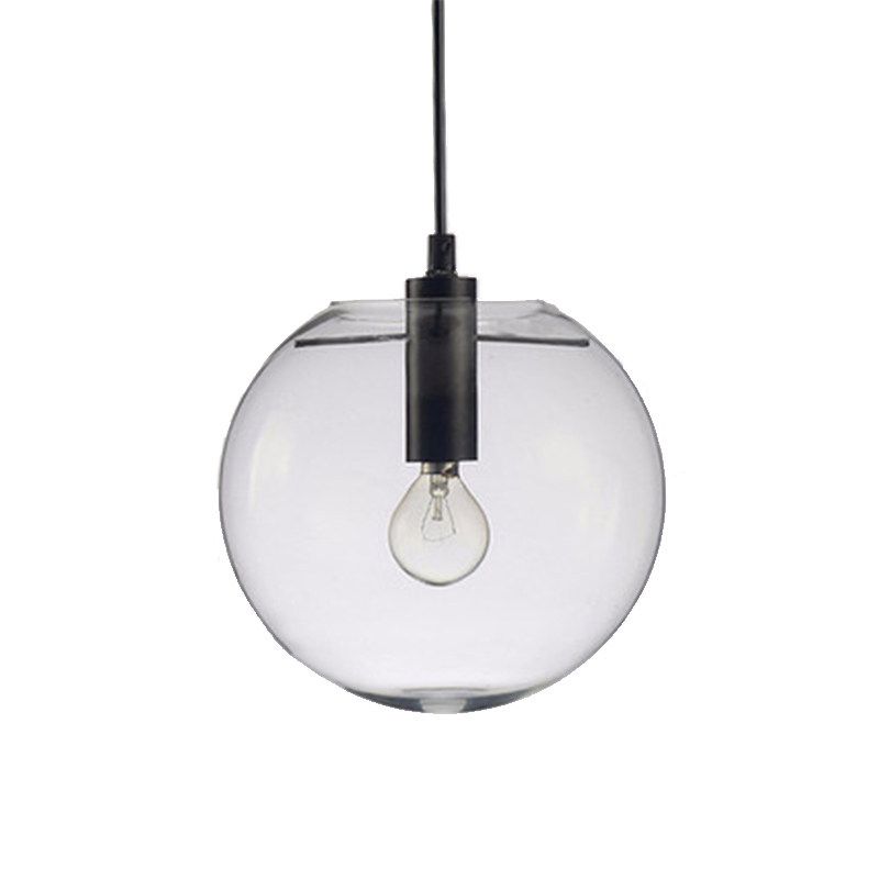 8"/10"/12" W Single-Bulb Cafe Hanging Lamp Simplicity Black Ceiling Pendant with Sphere Clear Glass Shade