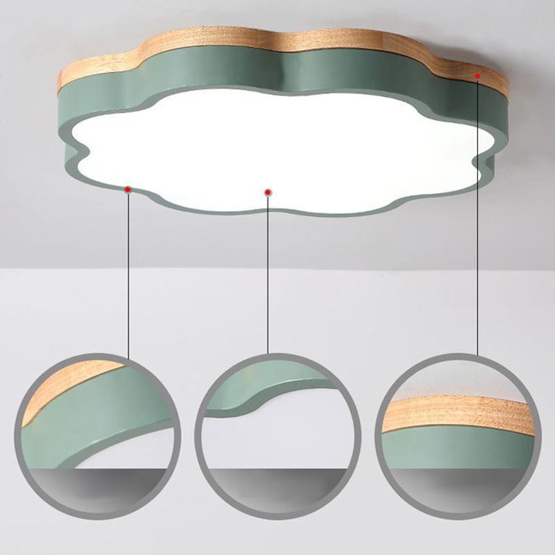 Floral Acrylic LED Flushmount Ceiling Lamp Simplicity Green and Wood Flush Mounted Light for Bedroom