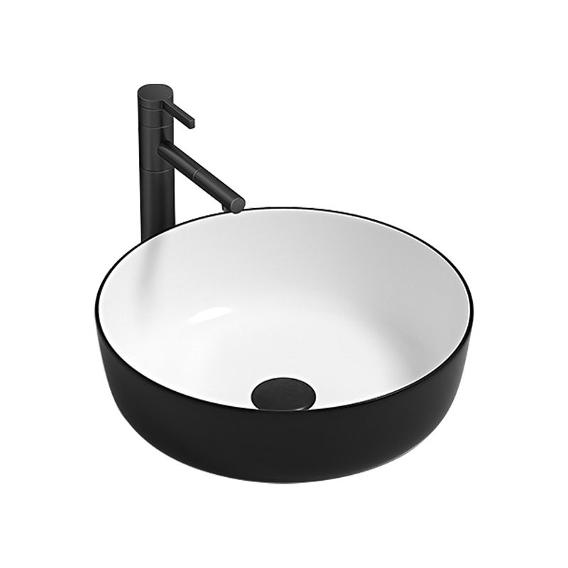 Modern Bathroom Sink Pop-Up Drain Porcelain Round Vessel Lavatory Sink