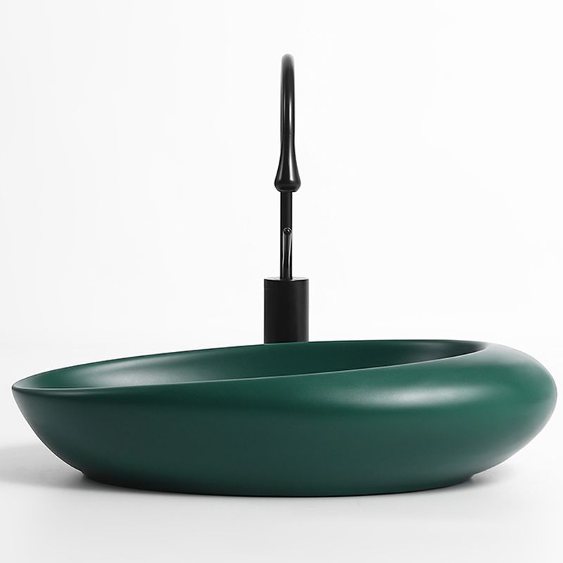 Modern Vessel Bathroom Sink Oval Porcelain with Pop-Up Drain Wash Stand
