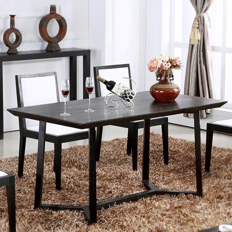 Mesa de comedor industrial rectangular Mesa fija de madera maciza con base de caballete