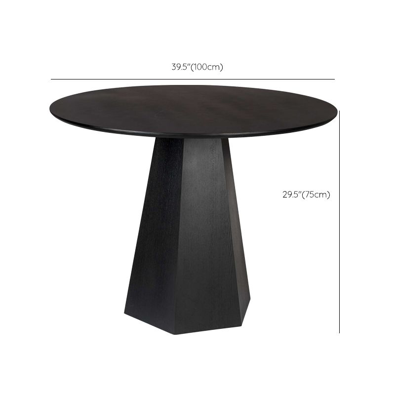 Modern Round Table Pine Solid Wood Pedestal Dining Table in Black